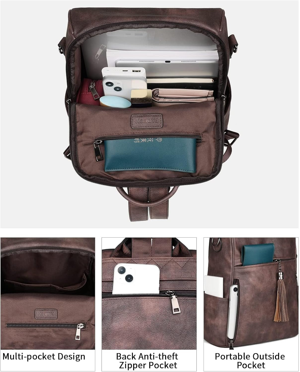 Leather Backpack Purse for Women Designer Ladies Shoulder Book Bag Fashion Convertible Travel Backpack Purses