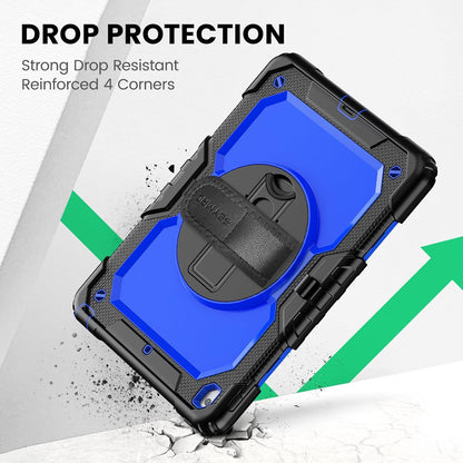 Case Ipad 9Th Generation Kids Ipad 10.2 Case 2021, Full-Body Shock Protective Ipad 7/8/9 Case with Screen Protector Rotating Hand Strap Stand for Ipad 10.2-Inch 9Th/8Th/7Th Gen, Black/Blue