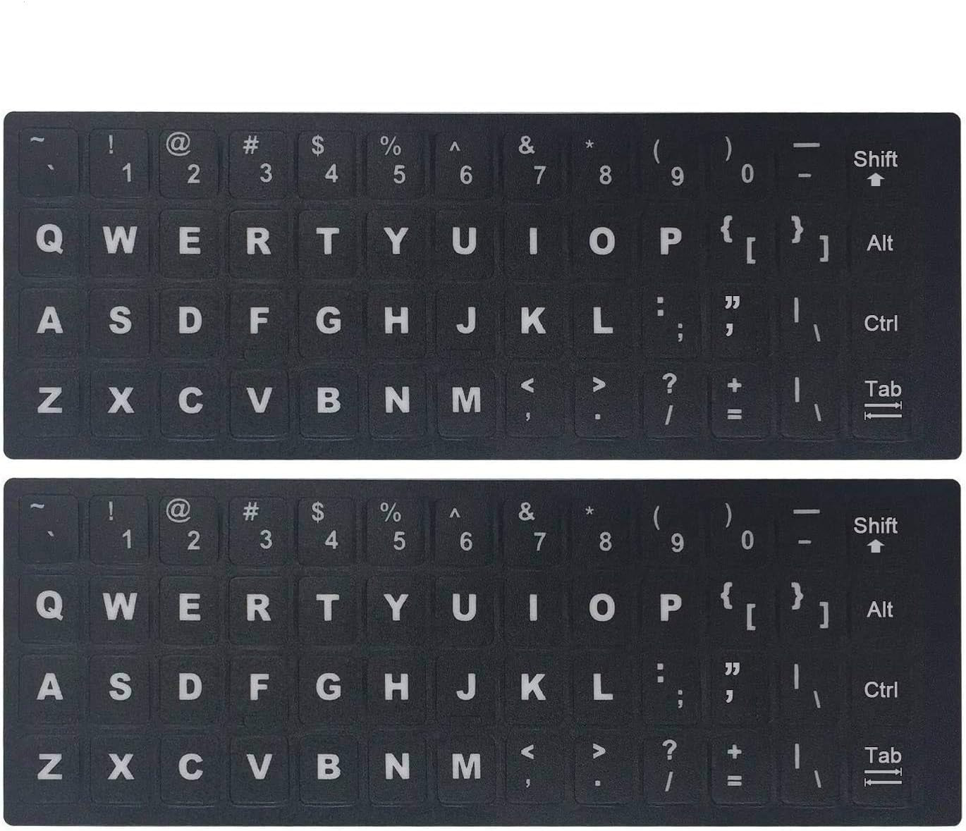 [2 Pack] Universal English Keyboard Stickers, Replacement English Keyboard Stickers with Black Background and White Lettering, Each Unit: 0.43" X 0.51" -Matte