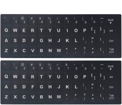[2 Pack] Universal English Keyboard Stickers, Replacement English Keyboard Stickers with Black Background and White Lettering, Each Unit: 0.43" X 0.51" -Matte