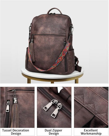 Leather Backpack Purse for Women Designer Ladies Shoulder Book Bag Fashion Convertible Travel Backpack Purses