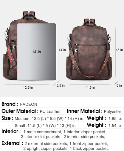 Leather Backpack Purse for Women Designer Ladies Shoulder Book Bag Fashion Convertible Travel Backpack Purses