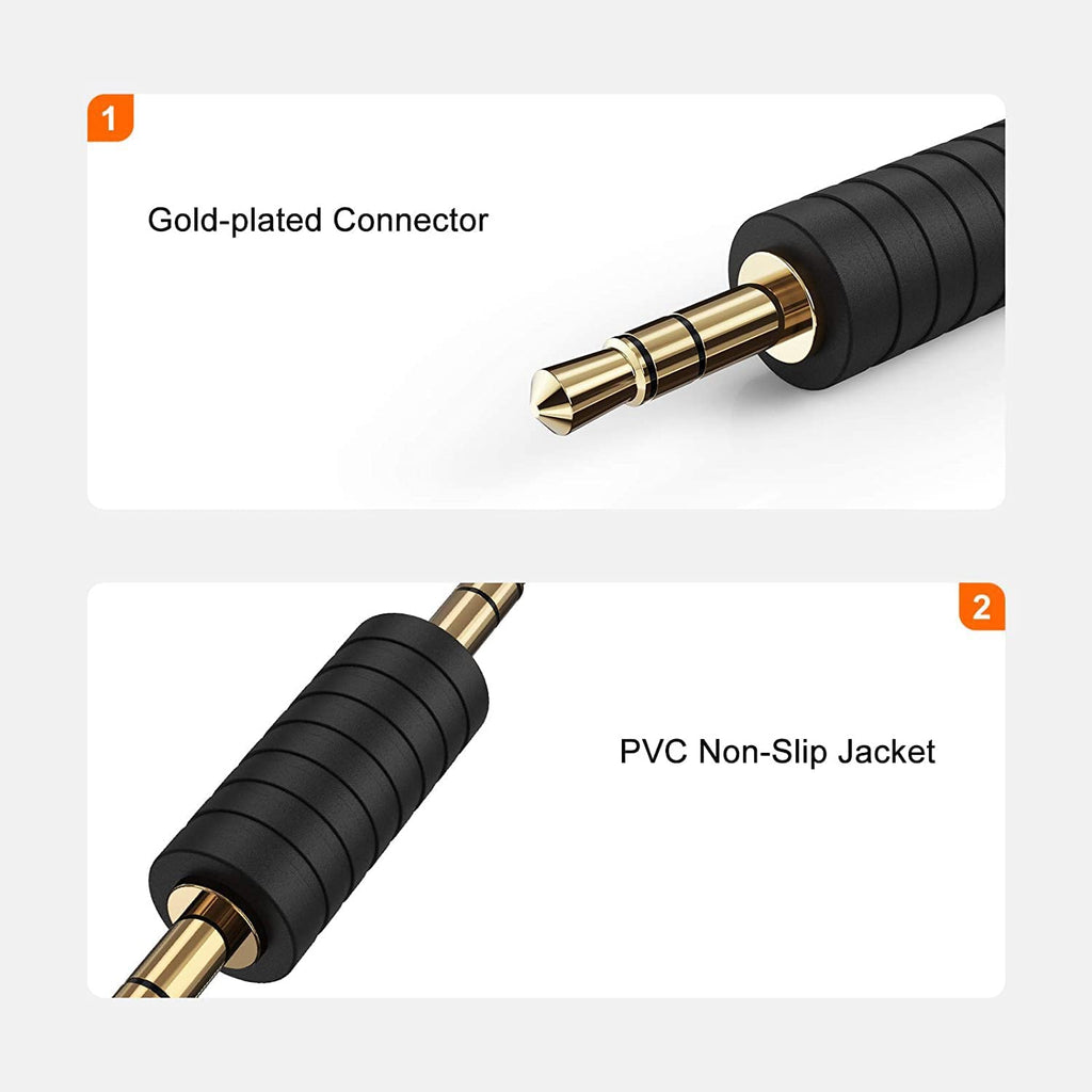 2 Pack 3.5Mm 1/8 Stereo Jack to 3.5Mm Audio Male to Male Adapter Connectors Gold Plated Compatible with for Taotronics, Mpow BH129 Bluetooth Receiver