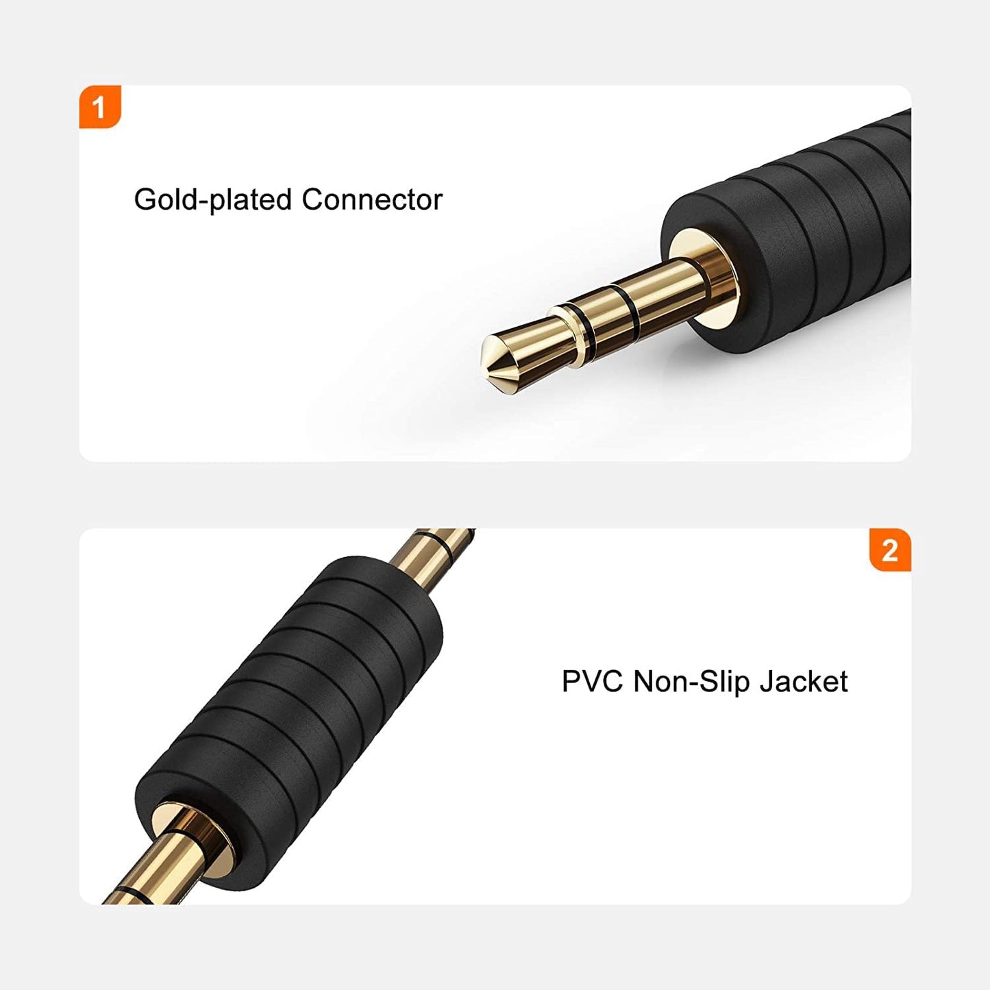 2 Pack 3.5Mm 1/8 Stereo Jack to 3.5Mm Audio Male to Male Adapter Connectors Gold Plated Compatible with for Taotronics, Mpow BH129 Bluetooth Receiver