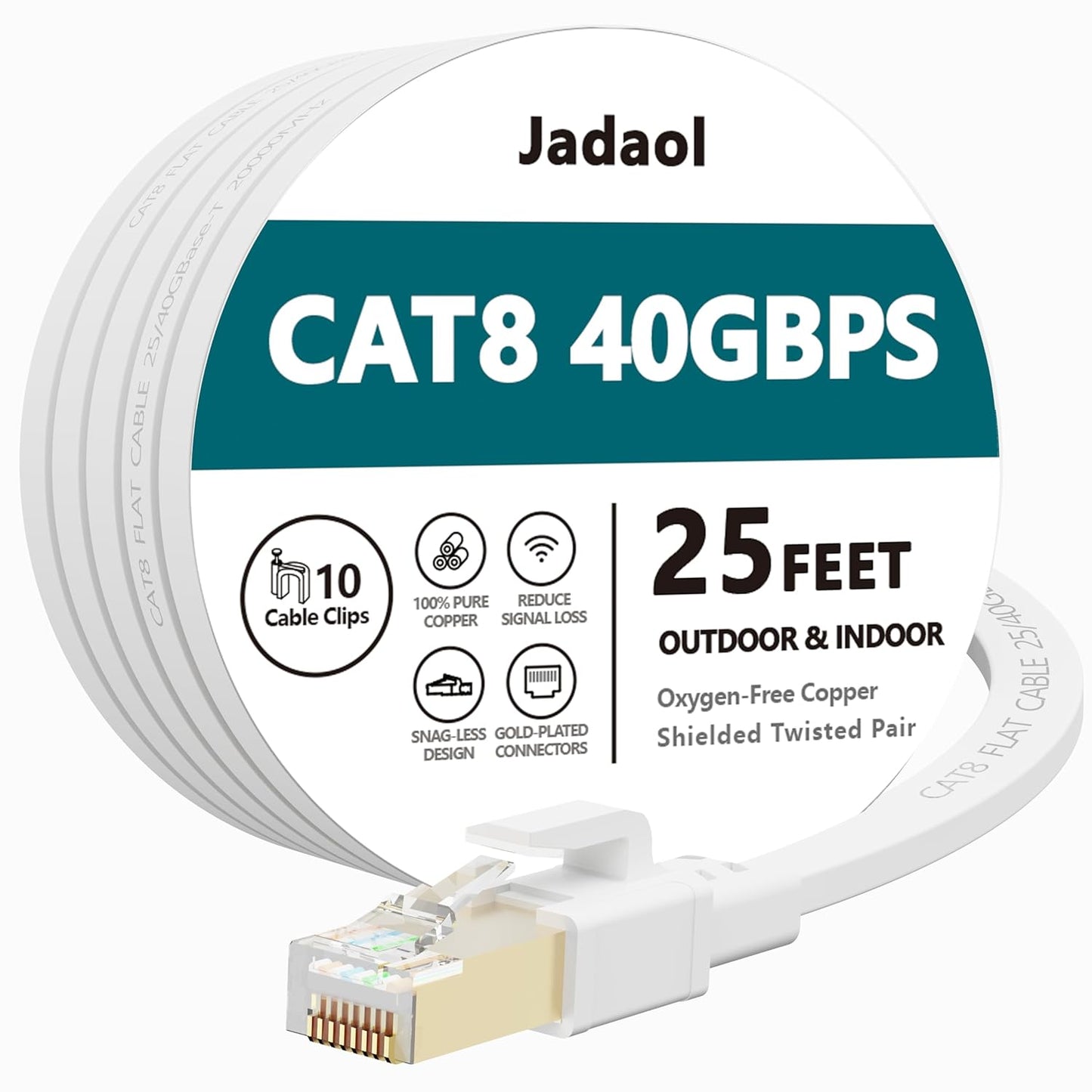 Cat 7 Ethernet Cable 25 Ft Shielded - Solid Flat Internet Network Computer Patch Cord, Faster than Cat5E/Cat5/Cat6 Network, Slim Cat7 High Speed LAN Wire with Rj45 Connectors for Router, Modem – White