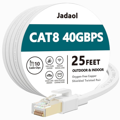 Cat 7 Ethernet Cable 25 Ft Shielded - Solid Flat Internet Network Computer Patch Cord, Faster than Cat5E/Cat5/Cat6 Network, Slim Cat7 High Speed LAN Wire with Rj45 Connectors for Router, Modem – White