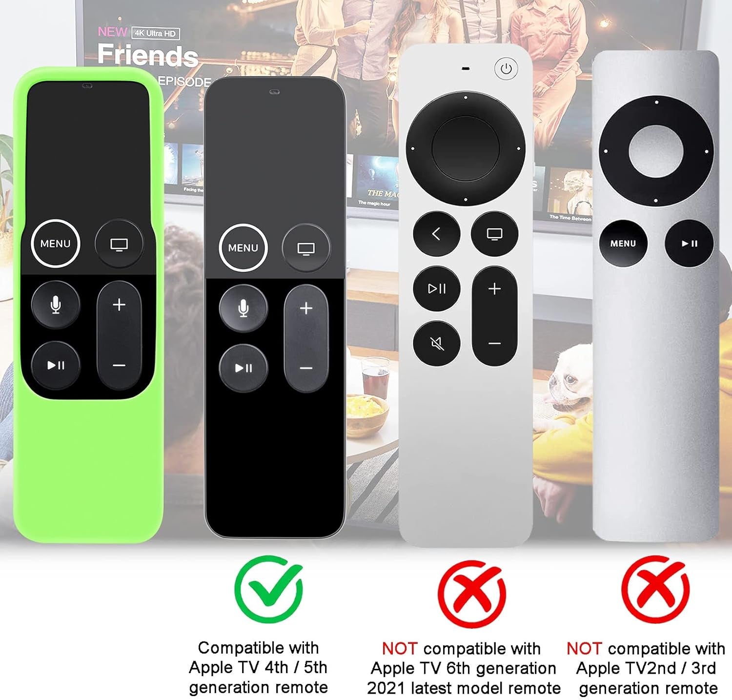 Case Compatible with Apple TV 4K/ 4Th Gen Remote Light Weight Anti-Slip Shock Proof Silicone Cover for Controller for Apple TV Siri Remote - Chartreuse